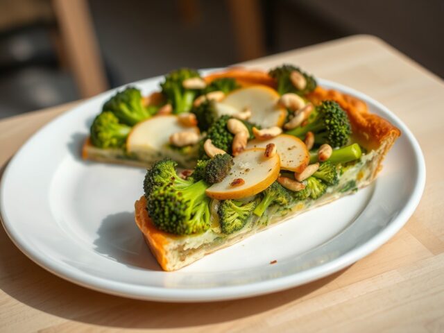 Broccolitaart met peer en cashewnoten