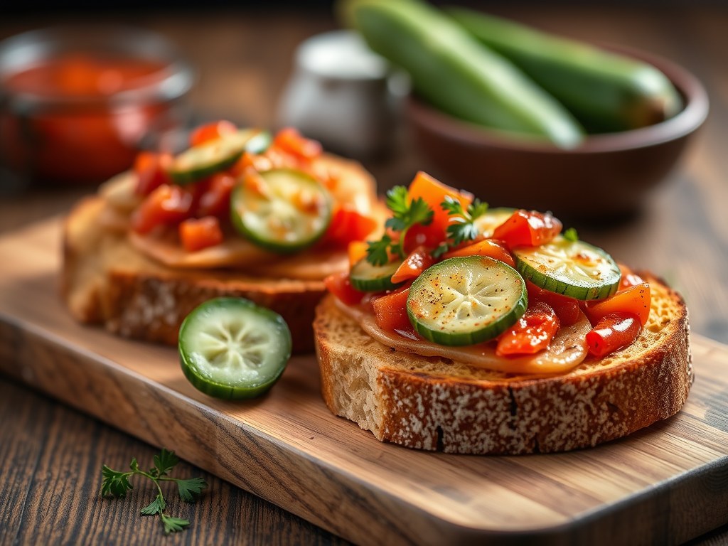 Brood met pindakaas, komkommer en sambal, AI-gegenereerde illustratie