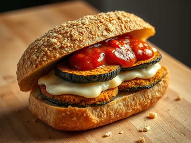 Broodje – Aubergine – Geitenkaas met Tomatensaus