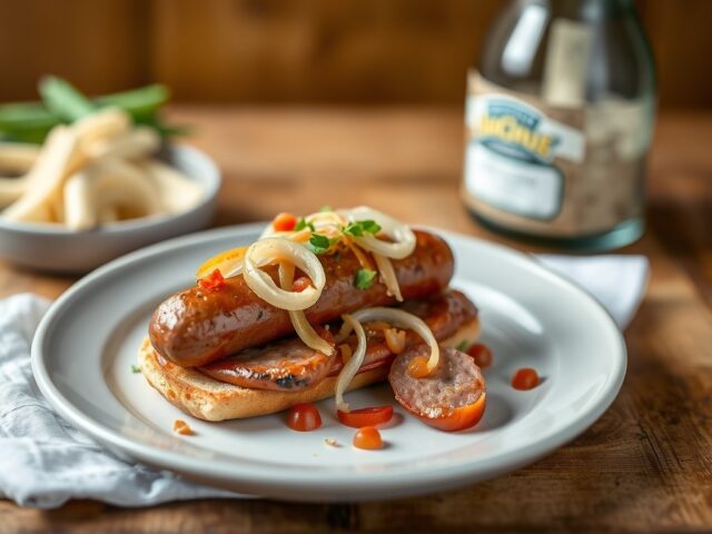 Broodje braadworst met moterd en uien