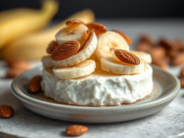 Broodje brie met banaan en geroosterde amandelen — AI-gegenereerde illustratie