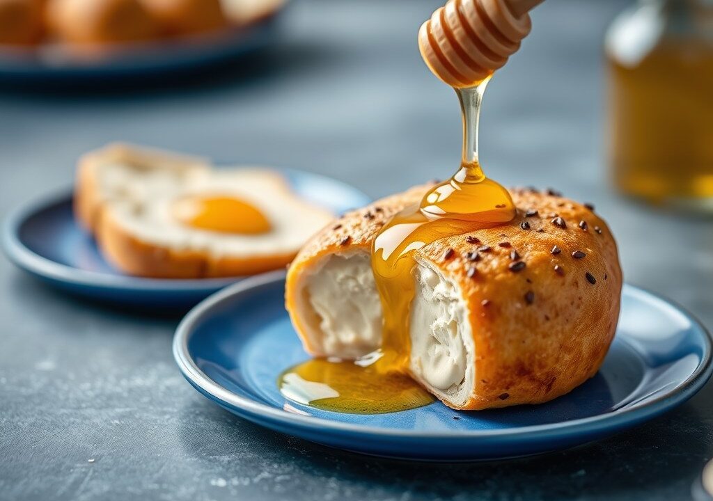Broodje brie met honing, AI-gegenereerde illustratie