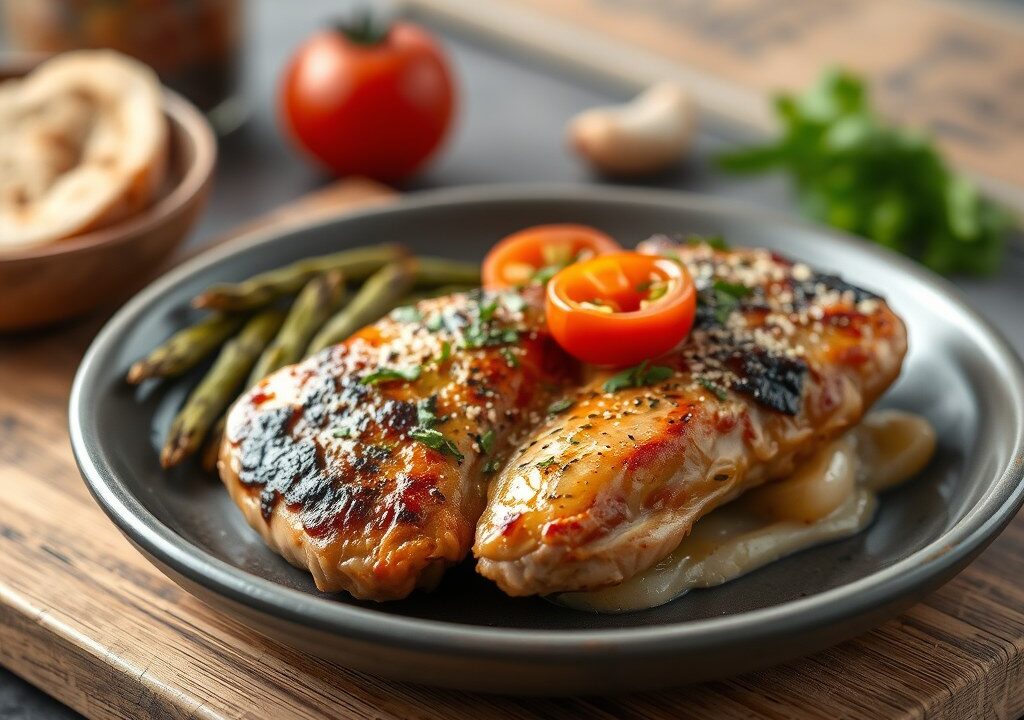Broodje kip met asperges — AI-gegenereerde illustratie