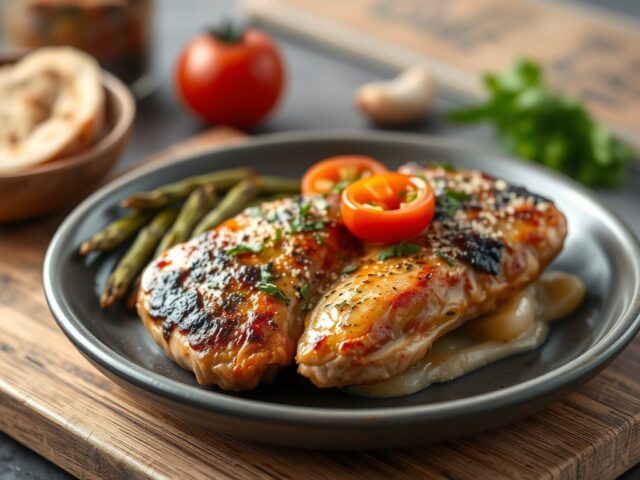 Broodje kip met asperges — AI-gegenereerde illustratie