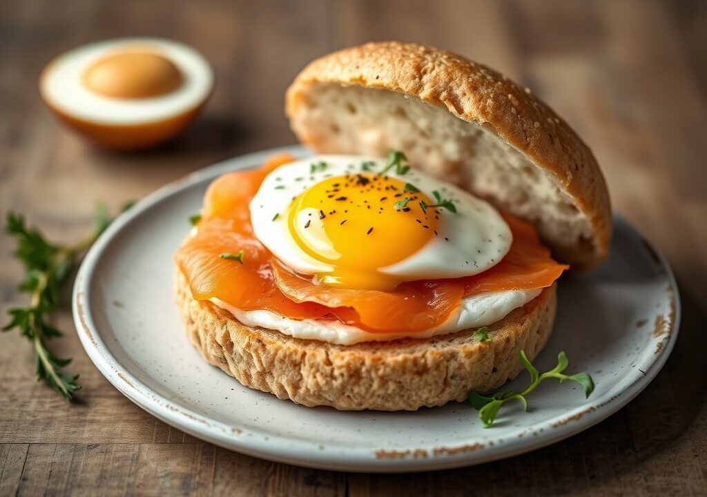Broodje romige zalm ei, AI-gegenereerde illustratie