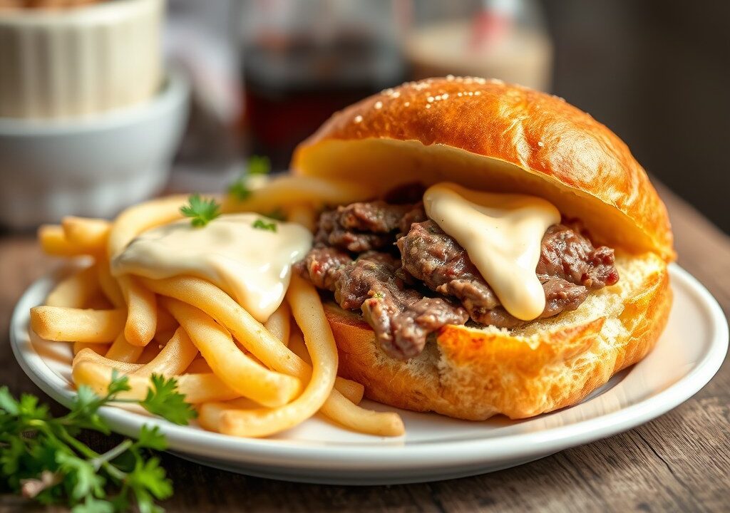Broodkuipje gevuld met filet american, AI-gegenereerde illustratie