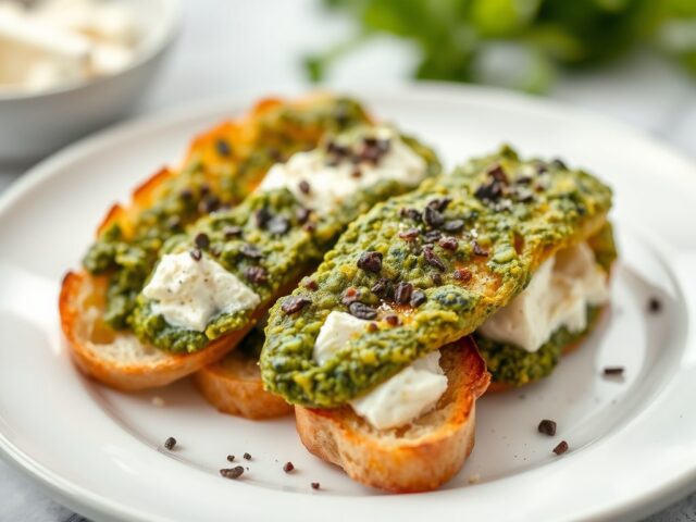 Broodreepjes met pesto en ricotta — AI-gegenereerde illustratie