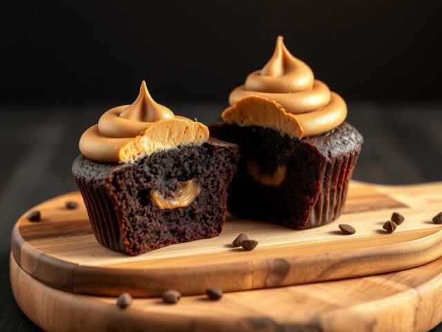 Brownie-cupcake met pindakaascreme