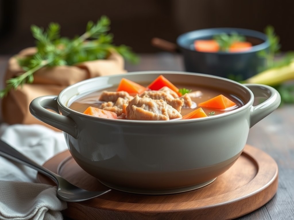 Bruine vleesbouillon, AI-gegenereerde illustratie