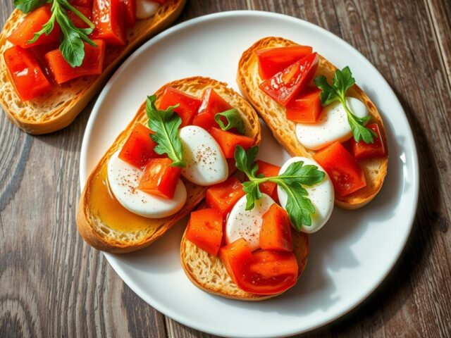 Bruschetta caprese, met tomaten en rucola