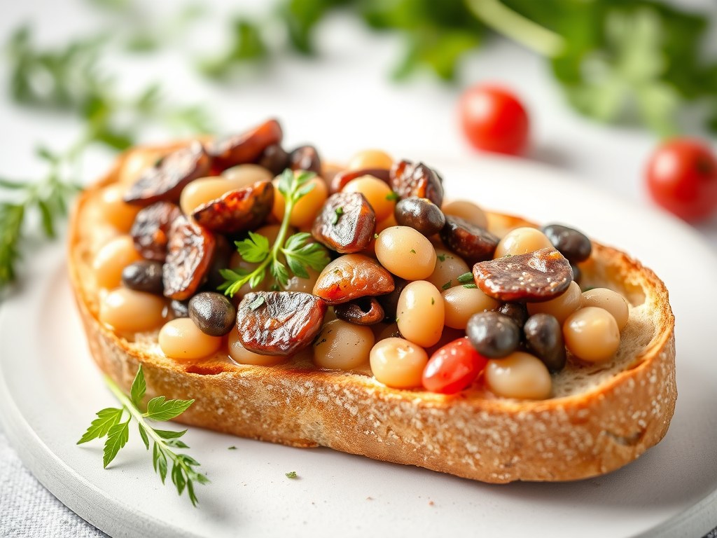 Bruschetta met boontjes en ansjovis, AI-gegenereerde illustratie