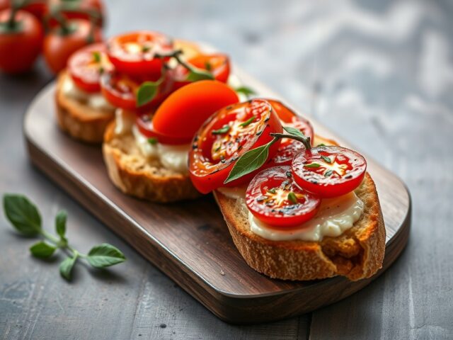 Bruschetta met gegrilde tomaat — AI-gegenereerde illustratie