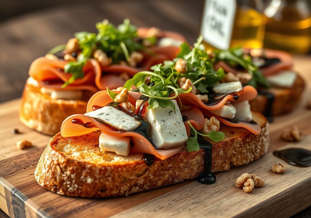 Bruschetta met gorgonzola, AI-gegenereerde illustratie