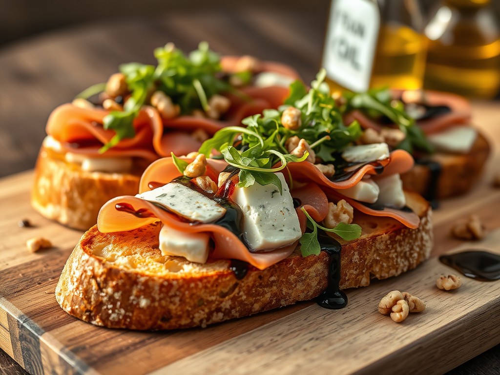 Bruschetta met gorgonzola, AI-gegenereerde illustratie