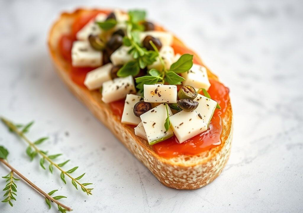 Bruschetta met groene asperges en parmezaanse kaas, AI-gegenereerde illustratie
