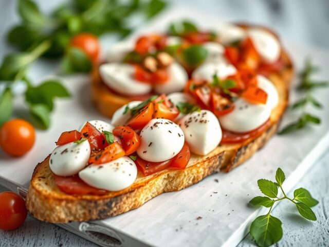 Bruschetta met mozzarella en ansjovis — AI-gegenereerde illustratie