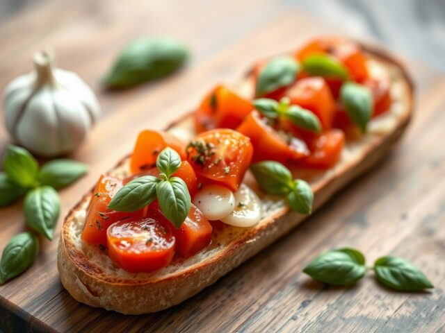 Bruschetta met tomaat en ansjovis — AI-gegenereerde illustratie