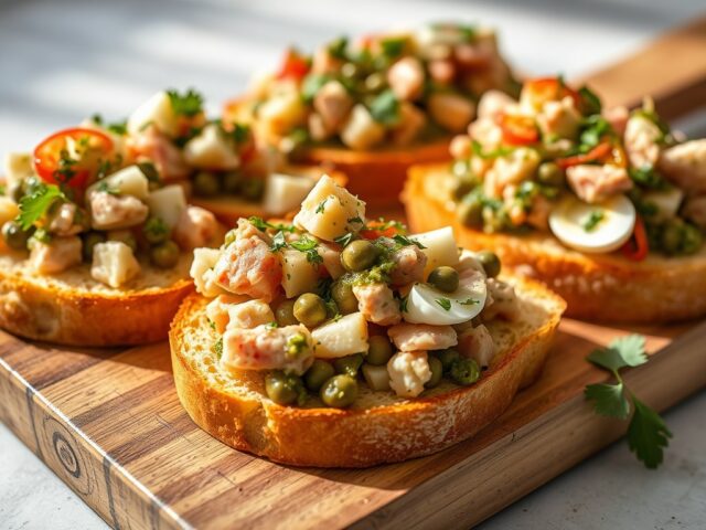 Bruschetta Ricci, met tonijn en salsa verde