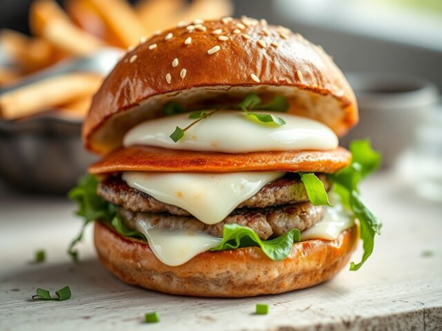 Burger van zeeduivel met mozzarella — AI-gegenereerde illustratie