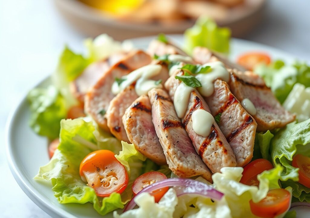 Caesar’s salad met gegrilde tonijn — AI-gegenereerde illustratie