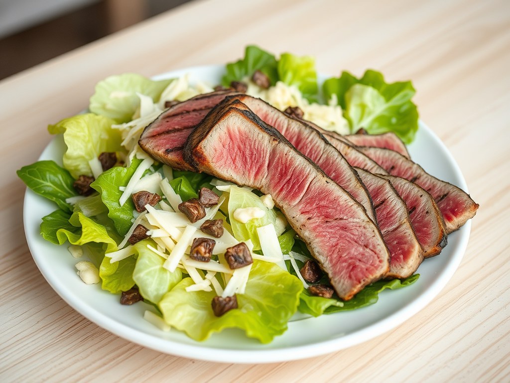 Caesar’s salad met gegrilde tonijn, AI-gegenereerde illustratie