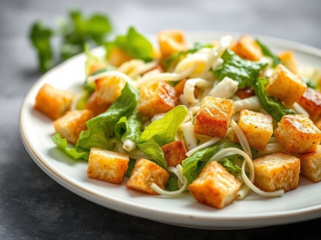 Caesar salade met croutons — AI-gegenereerde illustratie