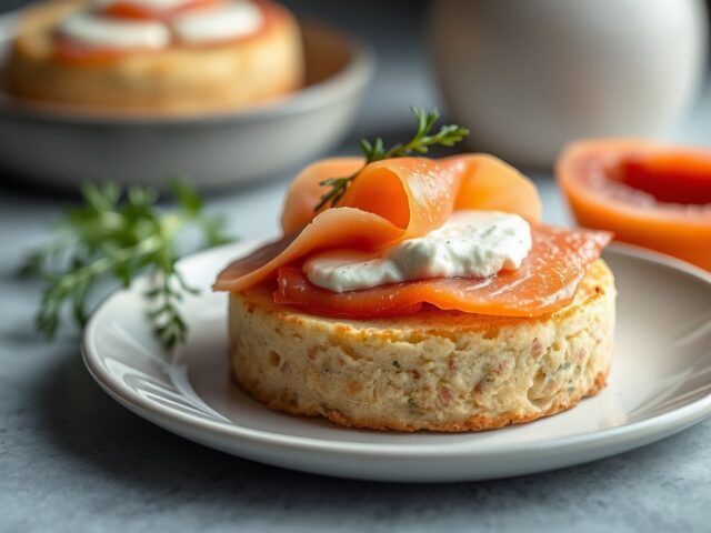 Cake met geitenkaas en zalm — AI-gegenereerde illustratie