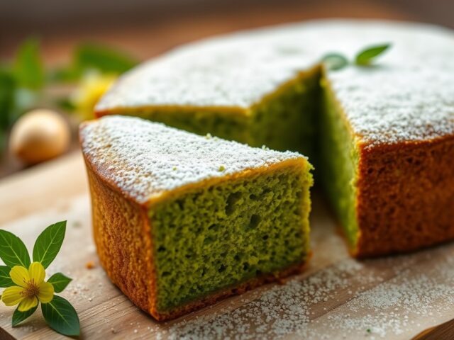 Cake met groene thee — AI-gegenereerde illustratie