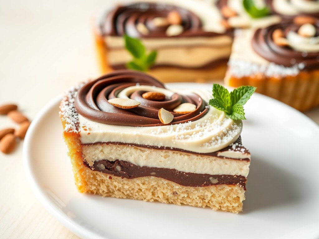 Cake taart met witte en bruine chocolademousse, AI-gegenereerde illustratie
