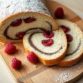 Cakerol met frambozen en hazelnootpasta