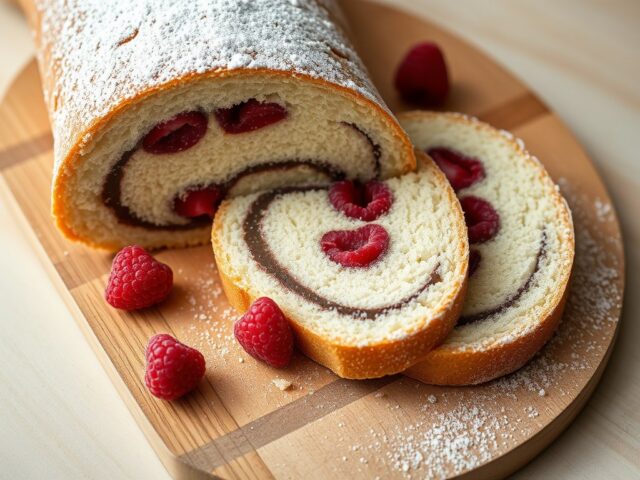 Cakerol met frambozen en hazelnootpasta