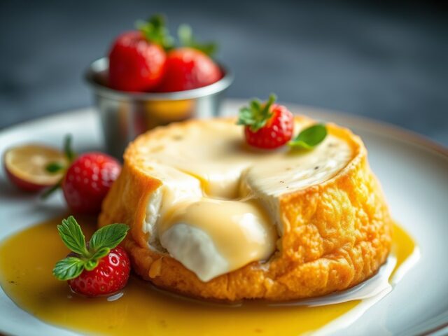 Camembert met aardbeiencoulis