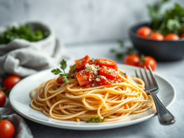 Canadese kreeft met tomaat,olijven en spaghettini