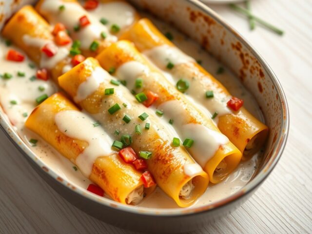 Cannellóni gevuld met roomkaas en kruiden en paprika
