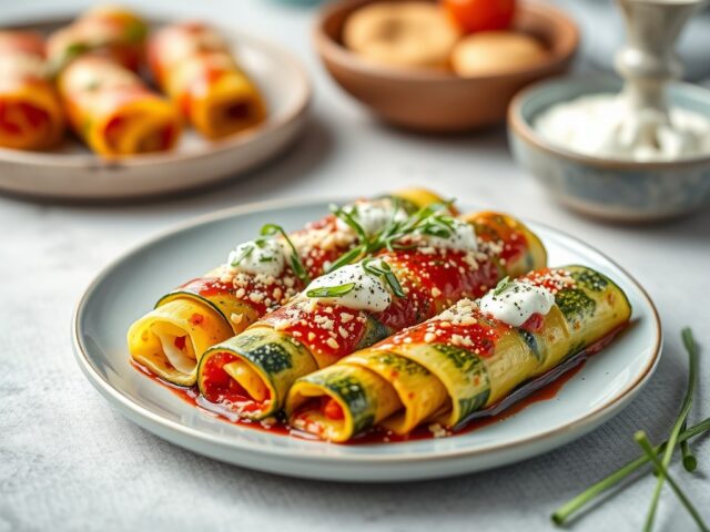 Cannelloni met courgette, mozzarella, ricotta en kruiden — AI-gegenereerde illustratie