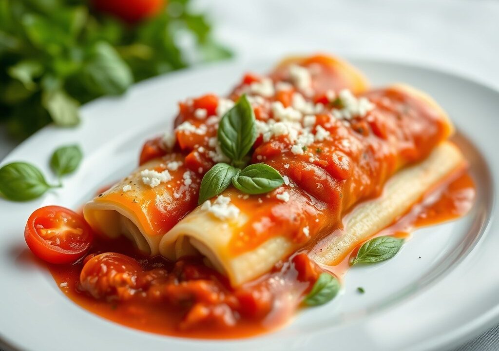 Cannelloni met Ricotta en Napelse Tomatensaus, AI-gegenereerde illustratie