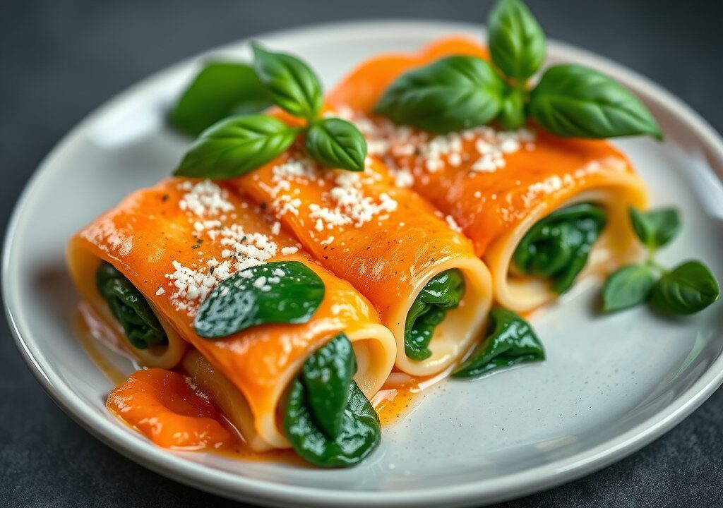 Cannelloni met zalm en spinazie, AI-gegenereerde illustratie