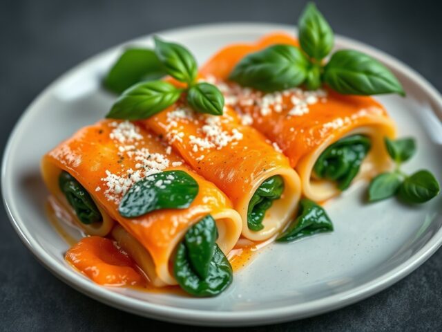 Cannelloni met zalm en spinazie — AI-gegenereerde illustratie