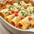 Canneloni gevuld met roomkaas en kruiden en paprik