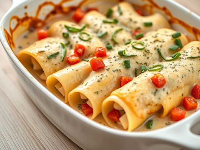 Canneloni gevuld met roomkaas en kruiden en paprik