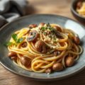 Capellini met seitan en zomergroenten