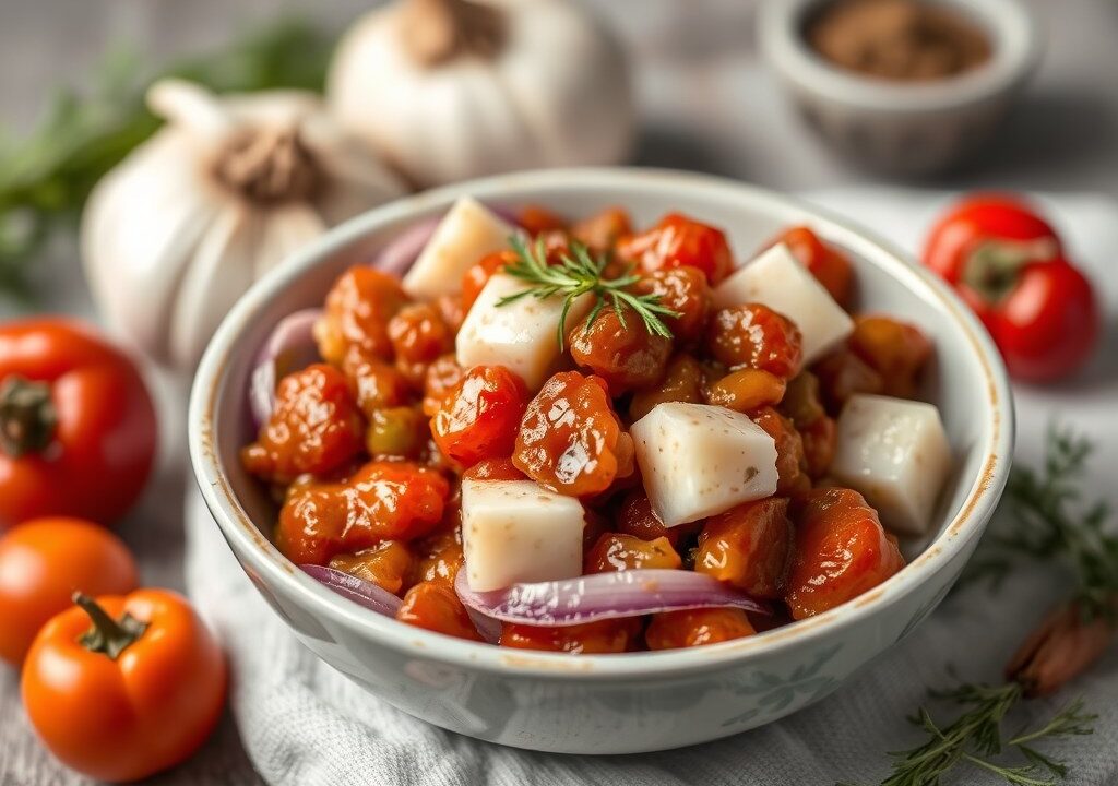 Caponata met Parmezaanse kaas, AI-gegenereerde illustratie