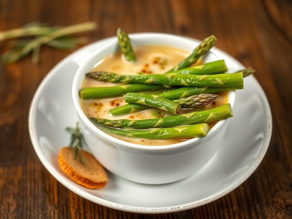 Cappucino van groene asperges, AI-gegenereerde illustratie