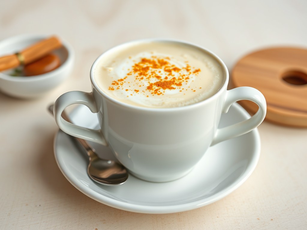 Cappucino van knolselderij:, AI-gegenereerde illustratie