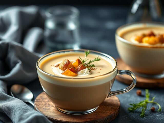 Cappucino van soep met rivierkreeftjes