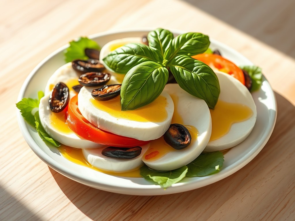 Caprese salade met ansjovis, AI-gegenereerde illustratie