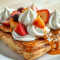 Caramelbladerdeeg met fruit en slagroom