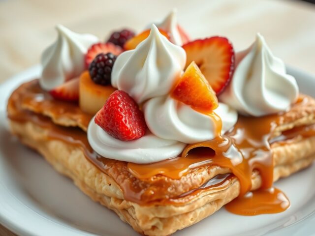 Caramelbladerdeeg met fruit en slagroom