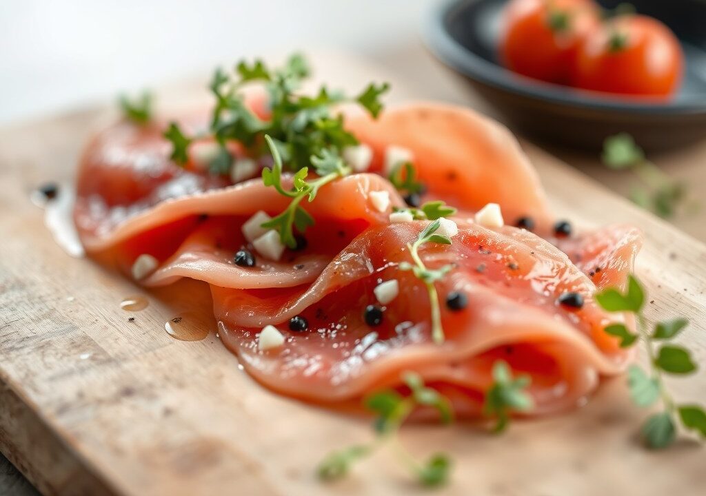 Carpaccio met dressing van Pas de Bleu, AI-gegenereerde illustratie
