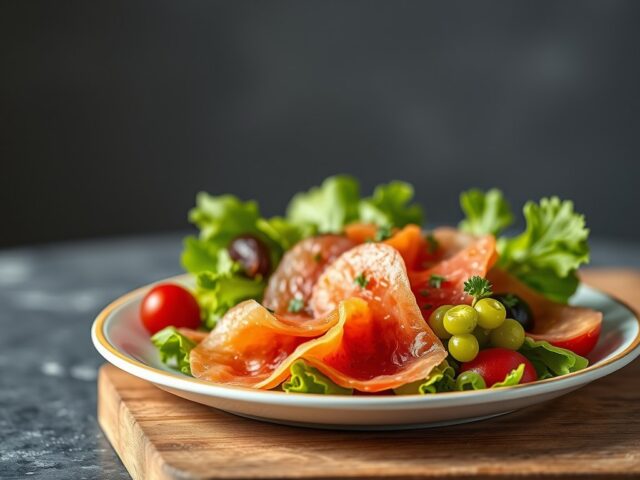 carpaccio op een salade met gebakken ( zie opm)